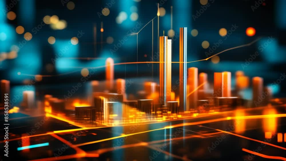 Futuristic Neon Financial Chart with Glowing Lines on Dark Background ...