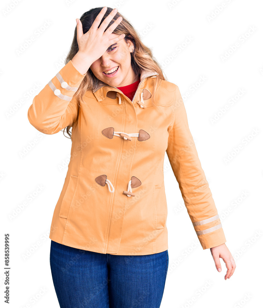 Young caucasian woman wearing casual clothes surprised with hand on head for mistake, remember error. forgot, bad memory concept. Young caucasian woman wearing casual clothes surprised with hand on head for mistake, remember error. forgot, bad memory concept.