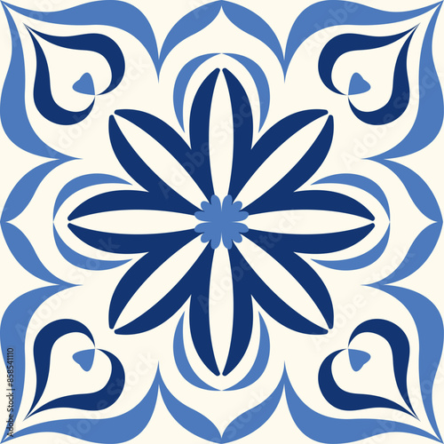 Ceramic tile with a Turkish style. Colorful, seamless Azulejo tiles. Decor elements from Portugal and Spain. Featuring motifs from Islam, Arabic, Indian, and Ottoman cultures. Hand-drawn vector design