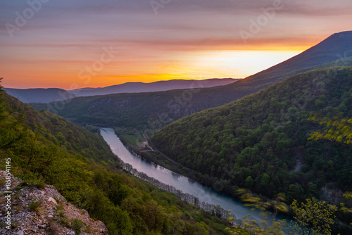 Sunrise at mountains with river