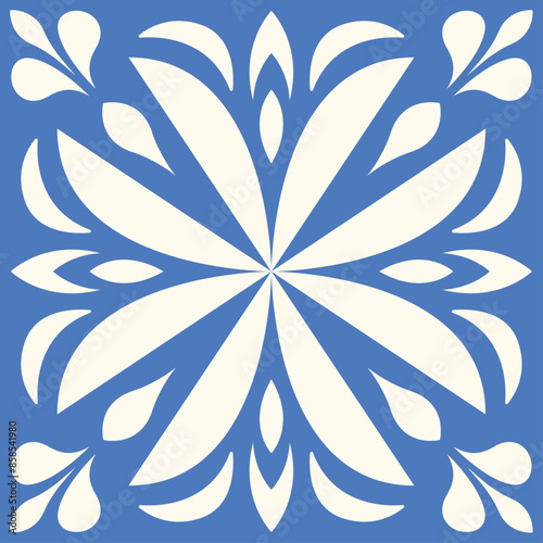 Turkish-style ceramic tile. Seamless and colorful Azulejo tile. Decor was influenced by Portugal and Spain. Islamic, Arabic, Indian, and Ottoman motifs. Hand-drawn vector background.
