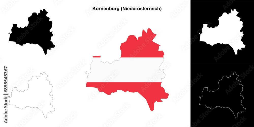 Fototapeta premium Korneuburg blank outline map set