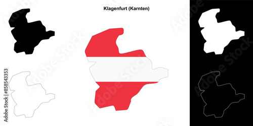 Klagenfurt blank outline map set photo