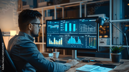 Business strategist analyzing data and creating report