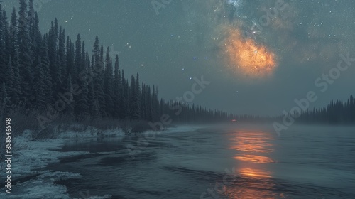 Serene Night Reflections at Great Slave Lake - Celestial Beauty and Tranquility photo