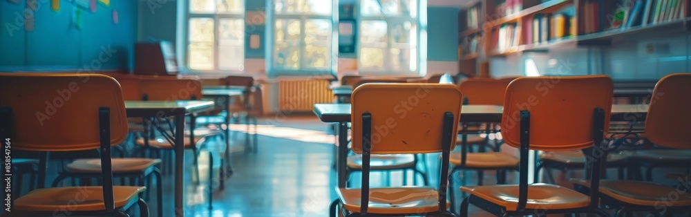Empty Classroom with Blurred Foreground Empty Classroom with Blurred Foreground