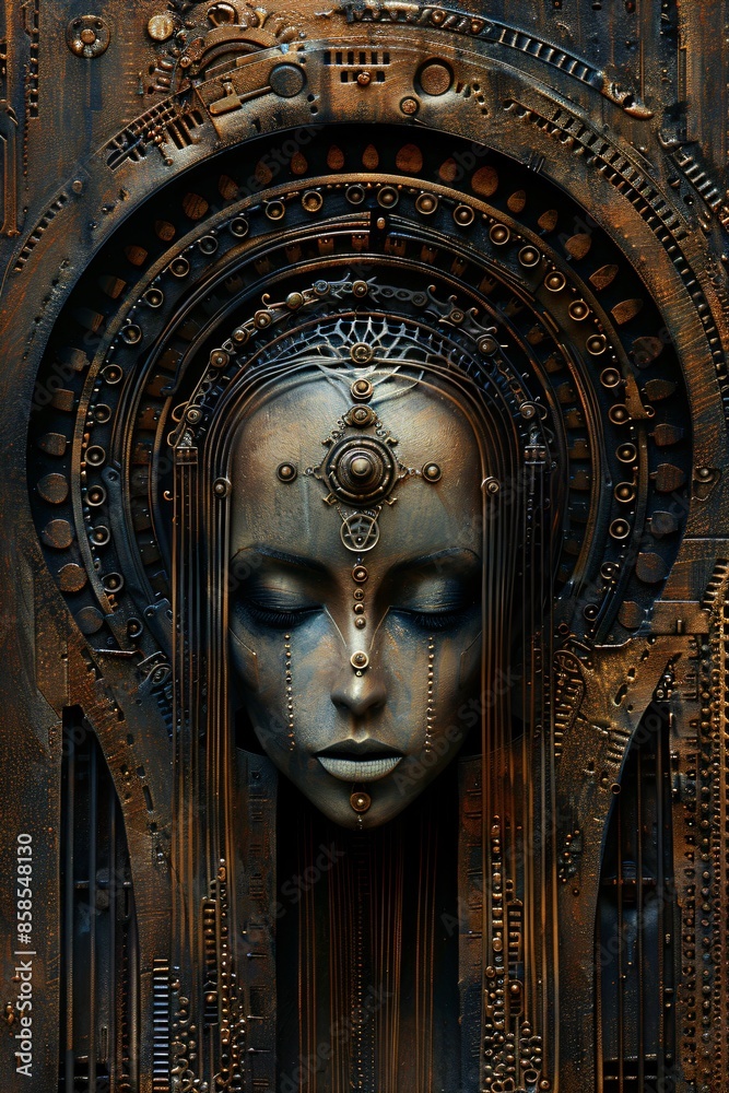Obraz premium metallic carved relief of a female alien