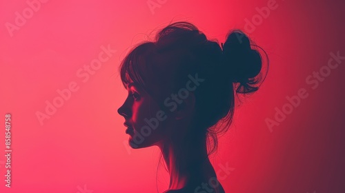 Bold Woman Silhouette Against Vibrant Pink Background