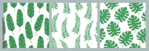 Exotic seamless colorful pattern set with tropical jungle leaves. Tropic background. Floral modern pattern for textile, manufacturing etc. Vector illustration