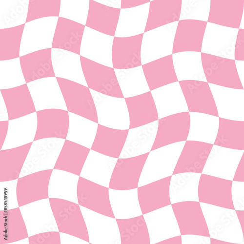 Checkered seamless pattern, vintage aesthetic backgrounds, psychedelic groovy checkerboard distorted grid texture. Funky fashion retro textile print. Vector illustration