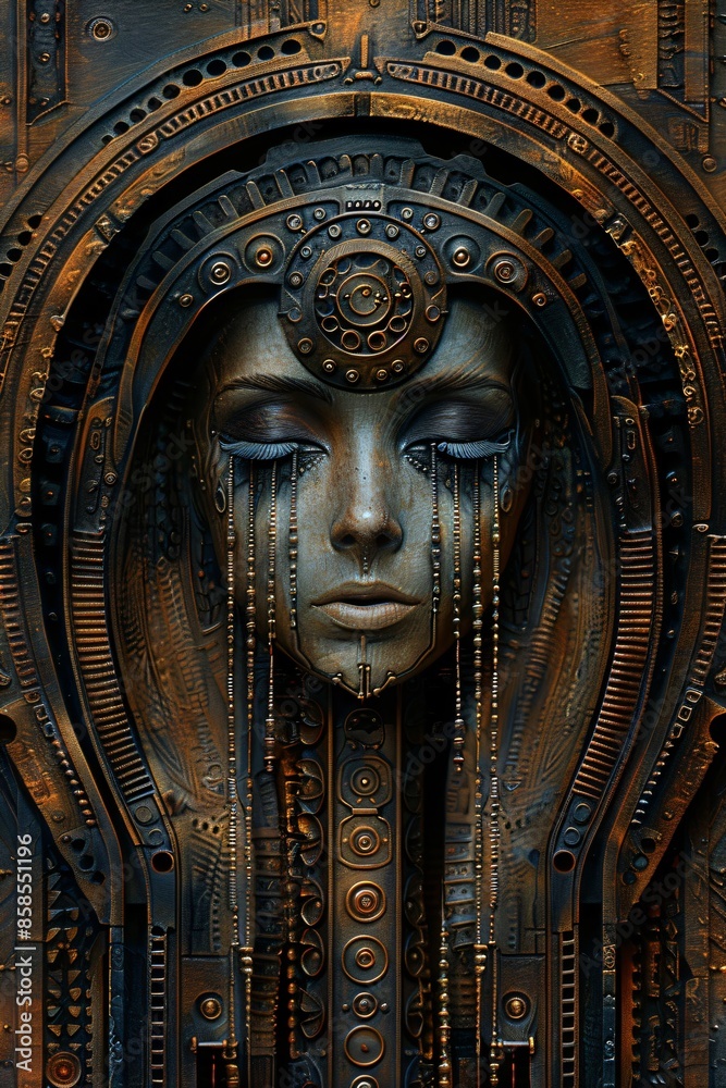 metallic carved relief of a female alien metallic carved relief of a female alien