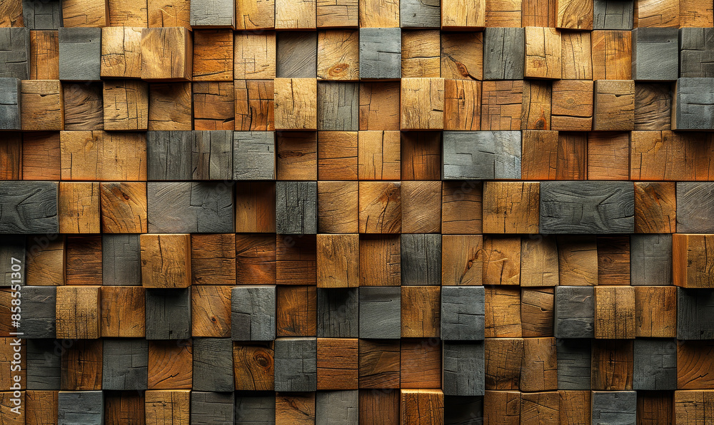 3D Timber Wall Background with Square Blocks, Natural Wood Texture, and Tile Wallpaper, Modern Interior Design Concept 3D Timber Wall Background with Square Blocks, Natural Wood Texture, and Tile Wallpaper, Modern Interior Design Concept