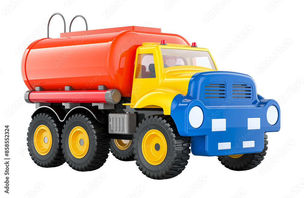 Water truck toy. 3D rendering isolated on transparent background Water truck toy. 3D rendering isolated on transparent background