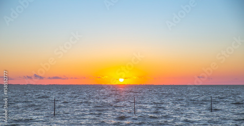 dramatic sea sunset with waves, background