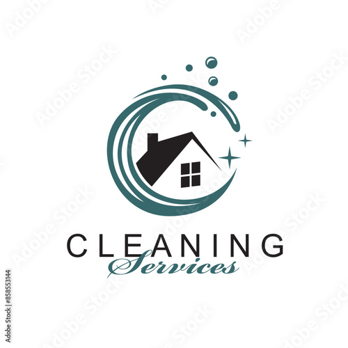 cleaning service design with house and water splash isolated on white background