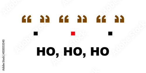 Logo con grupo de nariz y astas de reno y reno Rudolph hecho con carácter de tipografía y mensaje Ho Ho Ho para tarjetas y felicitaciones