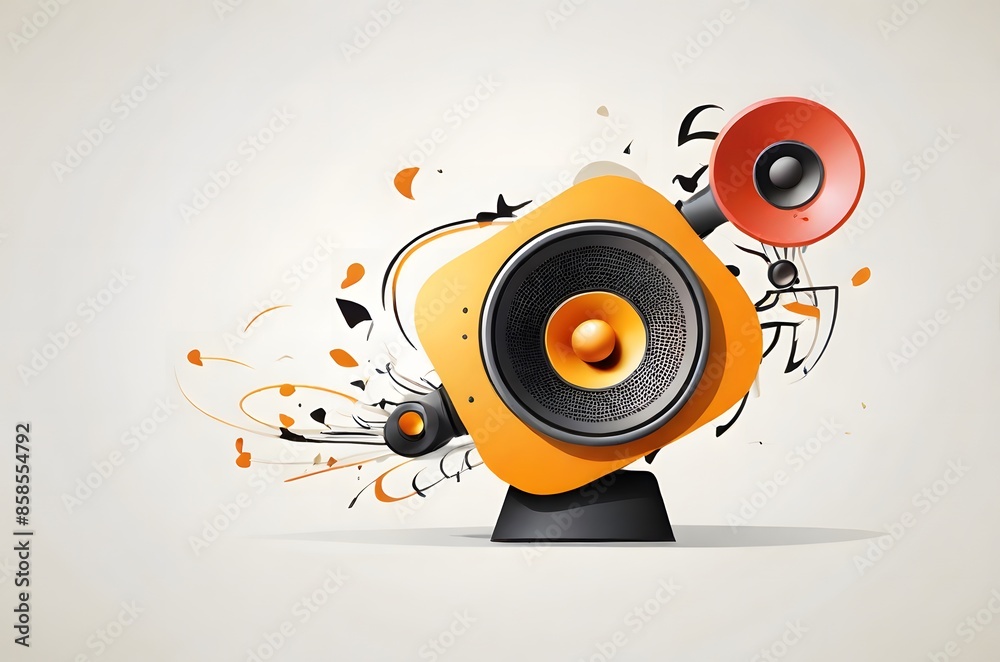 A yellow and red speaker on a white background. Abstract background A yellow and red speaker on a white background. Abstract background