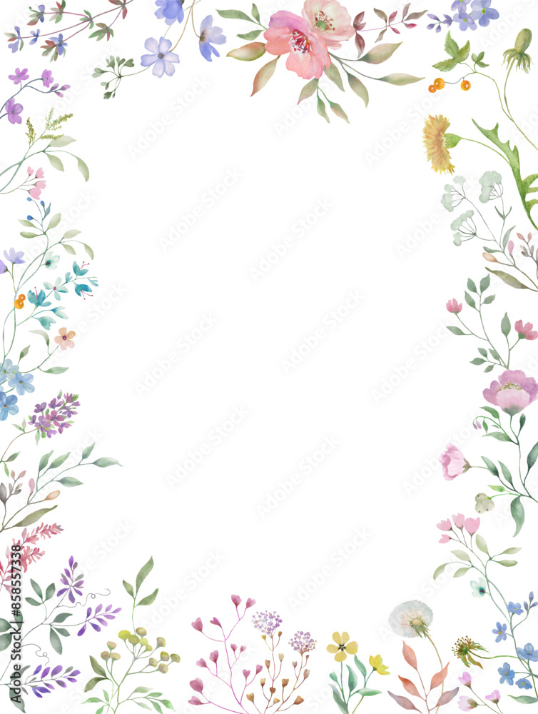 Watercolor floral frame. Hand drawn illustration isolated on white background. Vector EPS.