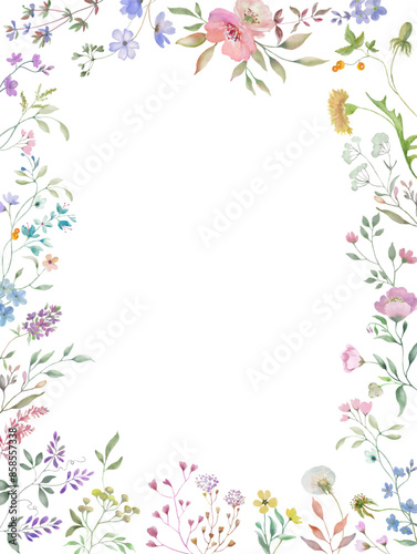 Watercolor floral frame. Hand drawn illustration isolated on white background. Vector EPS.