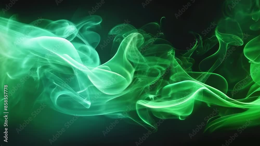 Enchanting green smoke flows and curls against a dark background. The twisting and swirling patterns create an ethereal and mysterious atmosphere, captured at night. Enchanting green smoke flows and curls against a dark background. The twisting and swirling patterns create an ethereal and mysterious atmosphere, captured at night.