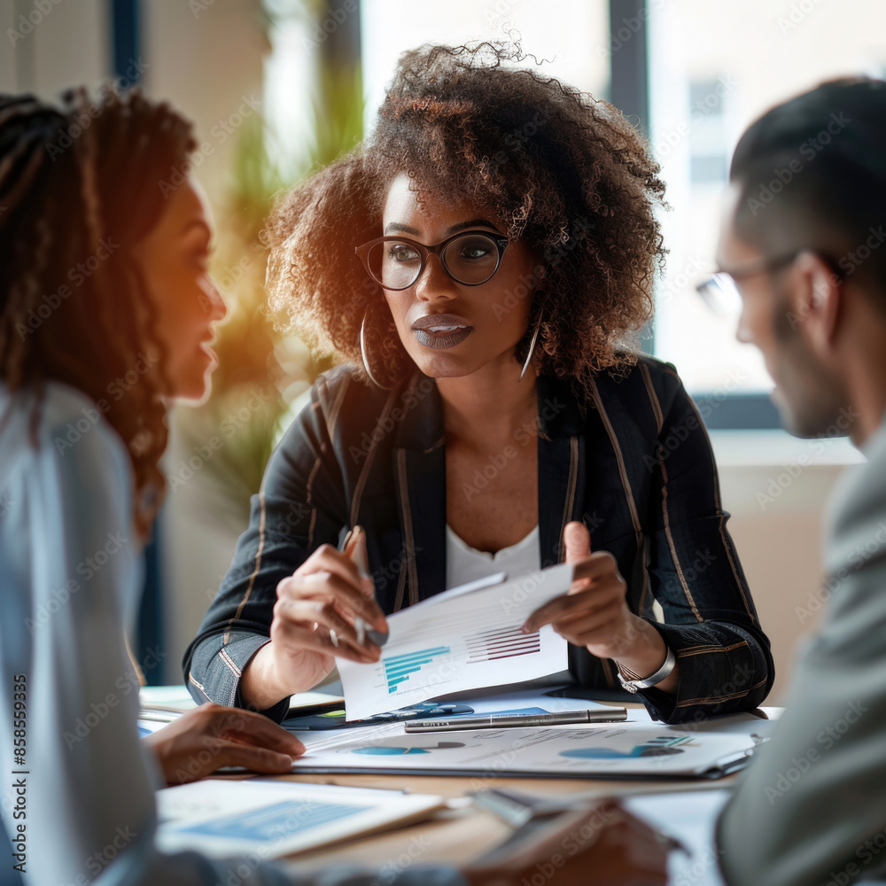 Financial, accounting, investment advisor consulting with her team Financial, accounting, investment advisor consulting with her team