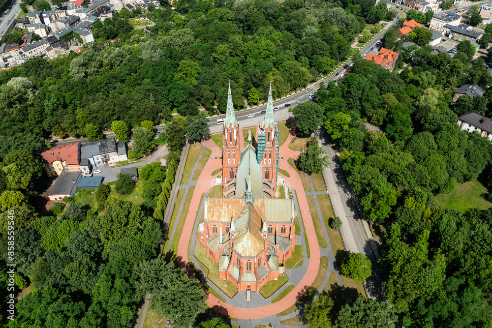 Zawiercie in Poland - beautiful summer aviation landscape - a city with the potential of an industrial zone