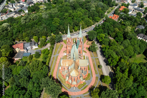 Obraz na płótnie Zawiercie in Poland - beautiful summer aviation landscape - a city with the potential of an industrial zone w salonie