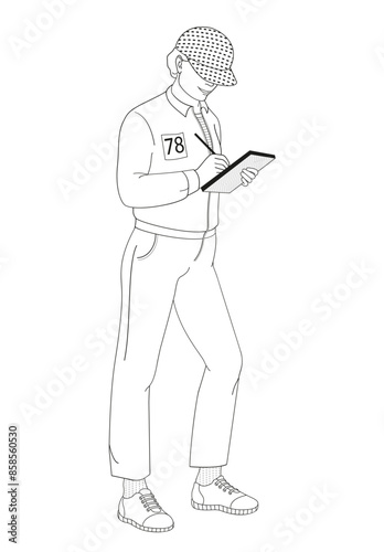 smiling golf club staff character  female caddie with clash notebook