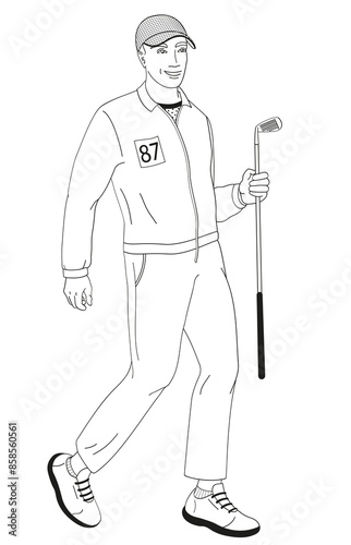smiling golf club staff character  male caddie with golf club