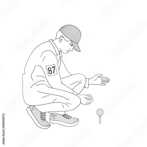 smiling golf club staff character  male caddie with golf ball