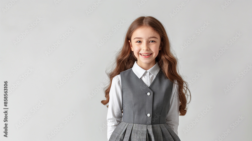 Portrait of happy schoolgirl wearing uniform smiling on white background Portrait of happy schoolgirl wearing uniform smiling on white background