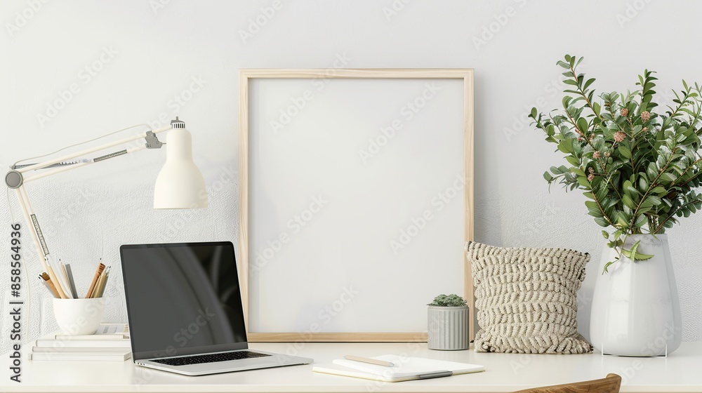 Minimalist Home Office Workspace with Blank Canvas Minimalist Home Office Workspace with Blank Canvas
