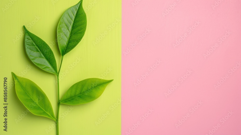 Minimalist green leaves on a vibrant pink and yellow background. Perfect for nature, botanical, and aesthetic-themed designs. Minimalist green leaves on a vibrant pink and yellow background. Perfect for nature, botanical, and aesthetic-themed designs.