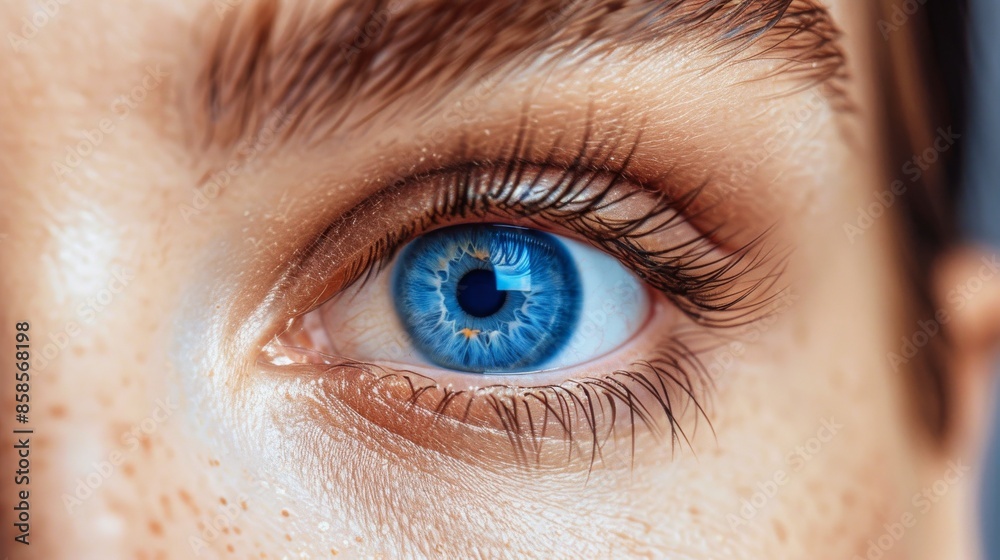 Obraz premium Close-Up of a Womans Blue Eye With Long Eyelashes