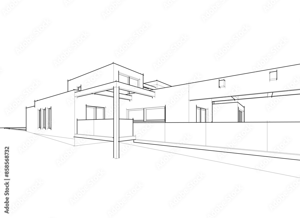 Fototapeta premium Modern house building sketch architectural 3d illustration