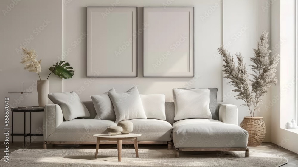 Fototapeta premium mock up poster frame in modern interior background, Scandinavian style.