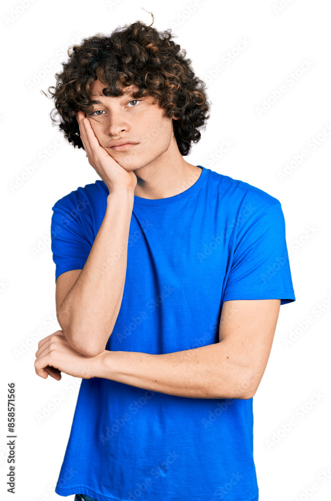Caucasian teenager wearing casual clothes thinking looking tired and bored with depression problems with crossed arms. Caucasian teenager wearing casual clothes thinking looking tired and bored with depression problems with crossed arms.
