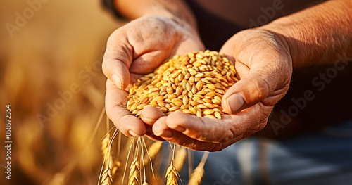 wheat hands, Grain deal concept, rich harvest, farmer hands, planting harvesting, Sunset