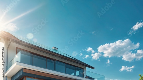 Modern Home With Solar Panels Absorbing Sunlight on a Sunny Day © Artur Lipiński