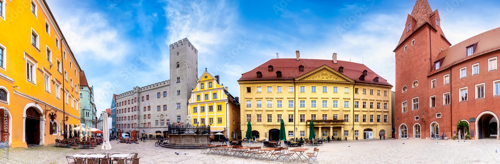 Historic buildings on Haidplatz in Rengensburg, Bavaria, Germany Historic buildings on Haidplatz in Rengensburg, Bavaria, Germany