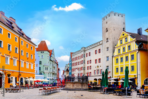 Fotografia Historic buildings on Haidplatz in Rengensburg, Bavaria, Germany
