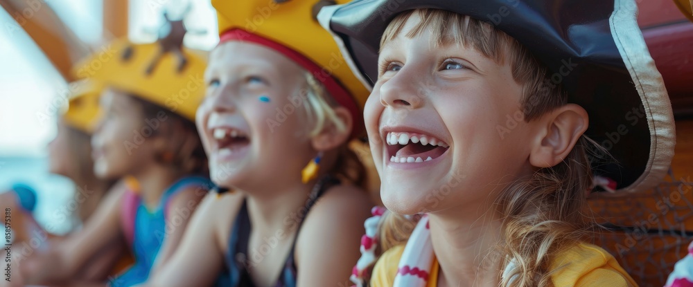 Children Enjoying A Pirate-Themed Event On A Cruise Ship Children Enjoying A Pirate-Themed Event On A Cruise Ship