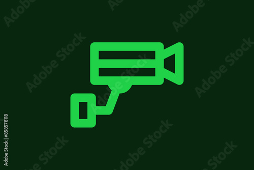 Vector security guard illustration in flat design style, geometric video camera icon.