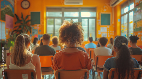 A photo of a classroom with students of different backgrounds learning about intersectionality, Intersectionality Awareness Month, hd, with copy space