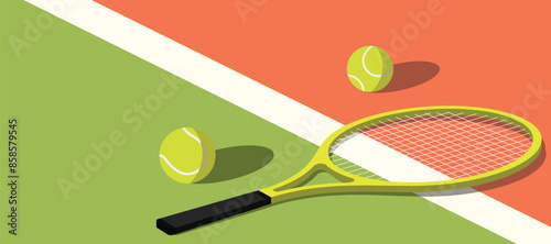 stands on tennis court with tennis racket and tennis ball