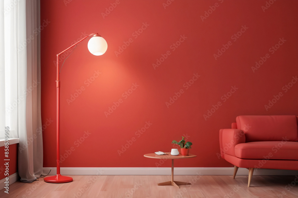 modern living room with red sofa