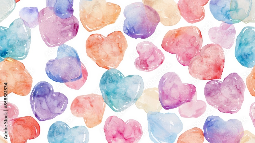 Watercolor heart pattern on white background Watercolor heart pattern on white background