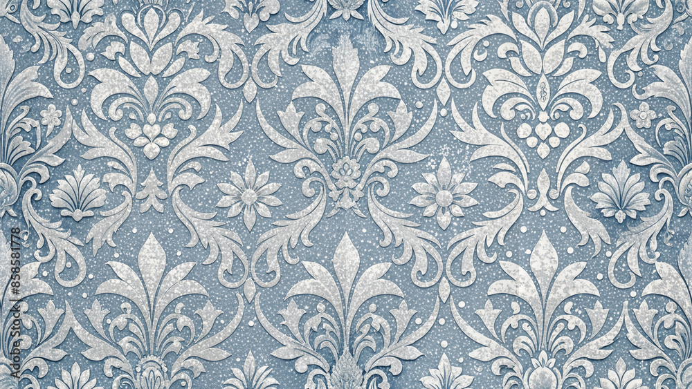 The image shows a pattern of intricate designs, possibly on a fabric or wallpaper, with a symmetrical layout and a mix of blue and white colors. The image shows a pattern of intricate designs, possibly on a fabric or wallpaper, with a symmetrical layout and a mix of blue and white colors.