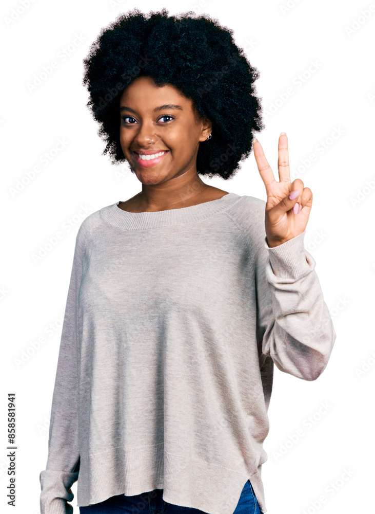 Φωτογραφία Young african american woman wearing casual clothes showing and pointing up with fingers number two while smiling confident and happy