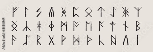 A complete collection of Anglo-Saxon medieval runes. Set of the younger futhark. Ancient alphabet.  photo